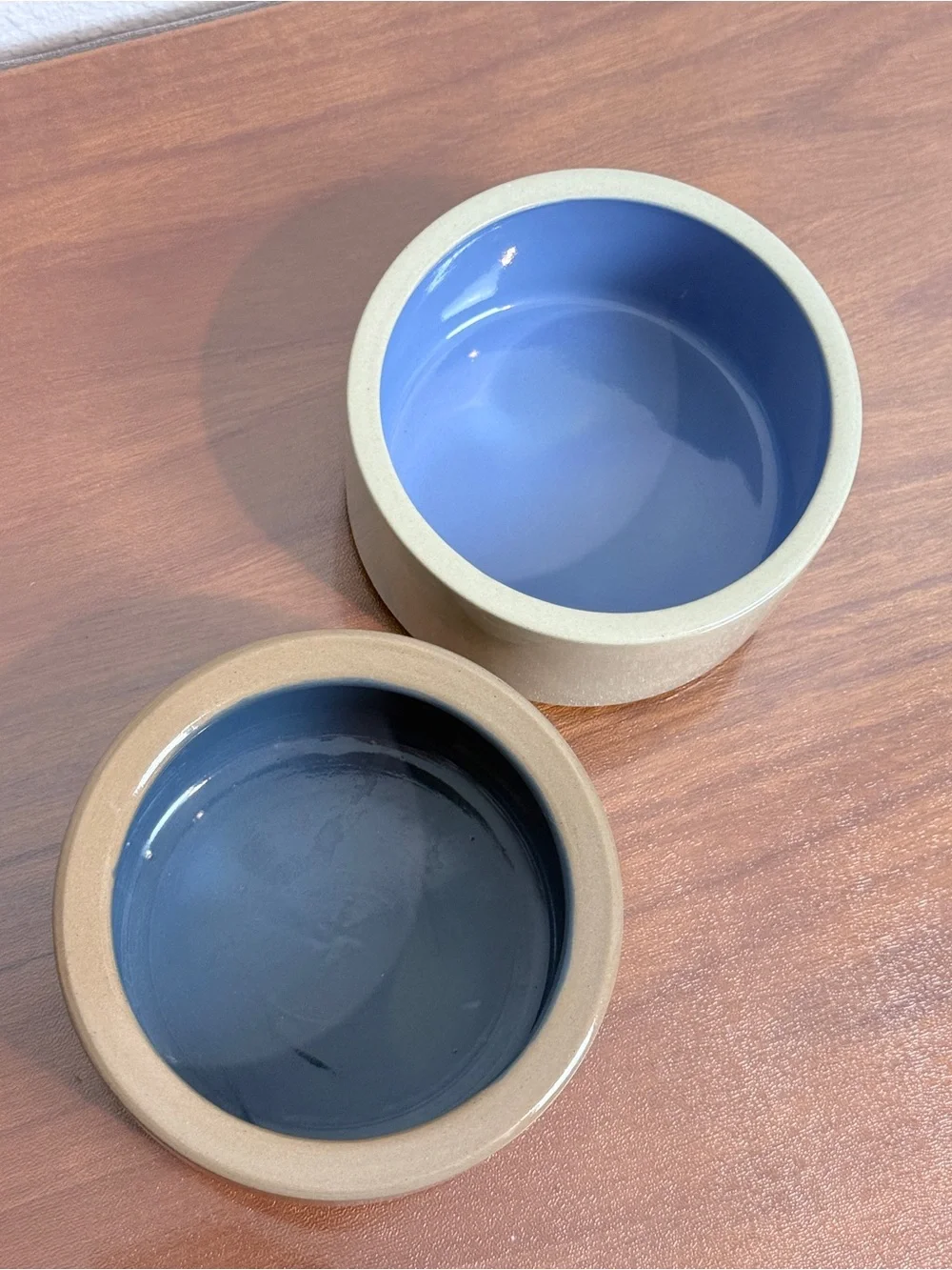 2 Vintage Bretby Stoneware Pet Bowls 5 inch Blue Interiors